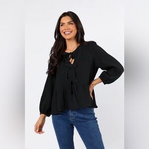 Pink Lily Close To Me Black Bow Detail Blouse